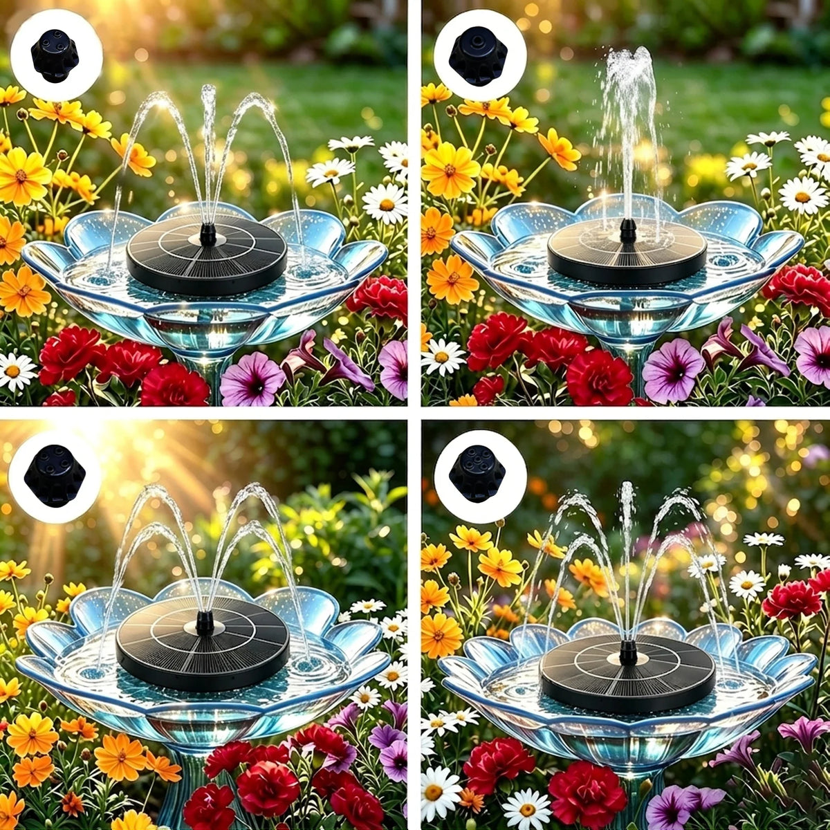 2.8W Solar Fountain Pump – 4 Nozzles, Garden Pond & Bird Bath