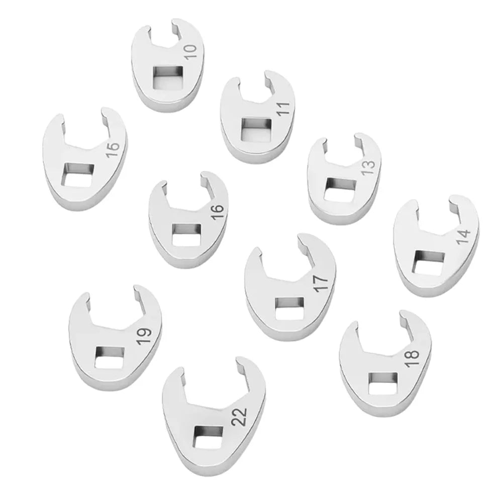10-Pc 3/8" Drive Crowfoot Wrench Set 10–22mm Open End Spanner