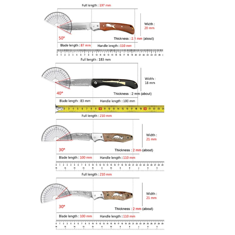Damascus VG10 Folding Kitchen Knife – Wooden Handle | InLeung