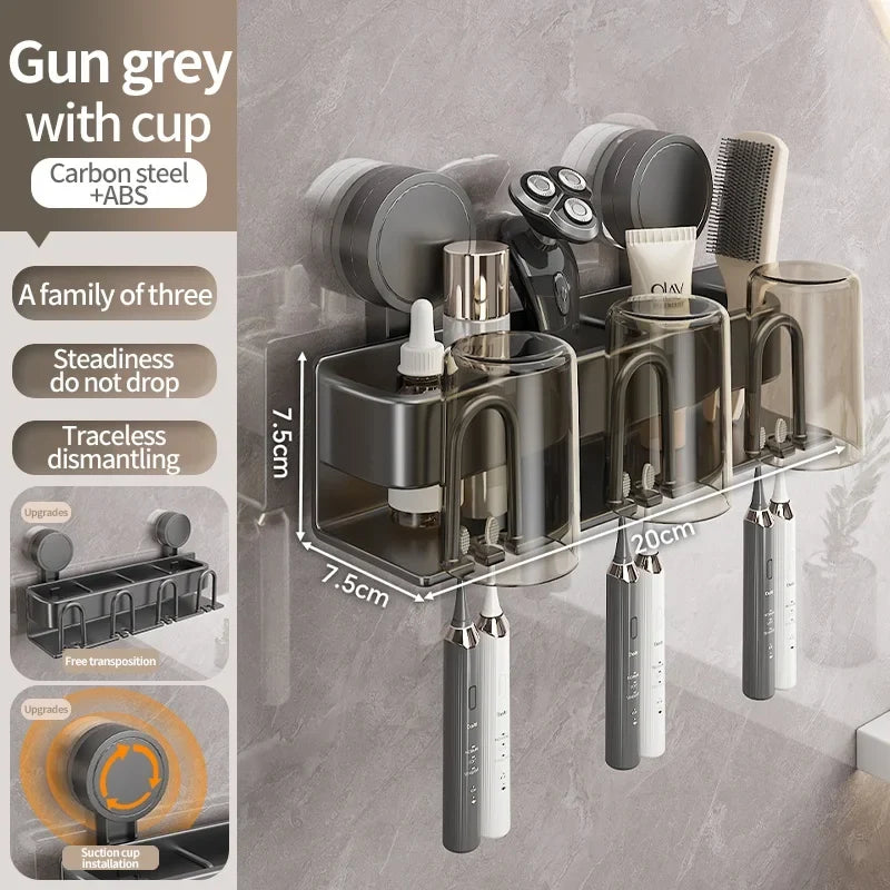 Drill-Free Suction Cup Aluminum Toothbrush Holder Wall Mount