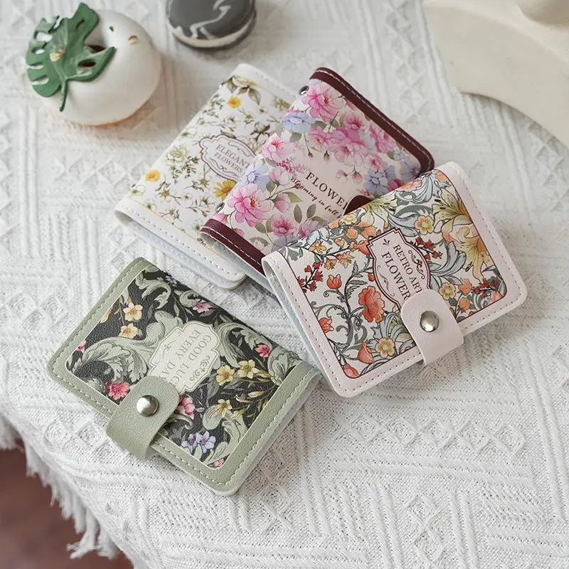 Retro Floral PU Leather Card Holder | Multi-Slot Snap Wallet
