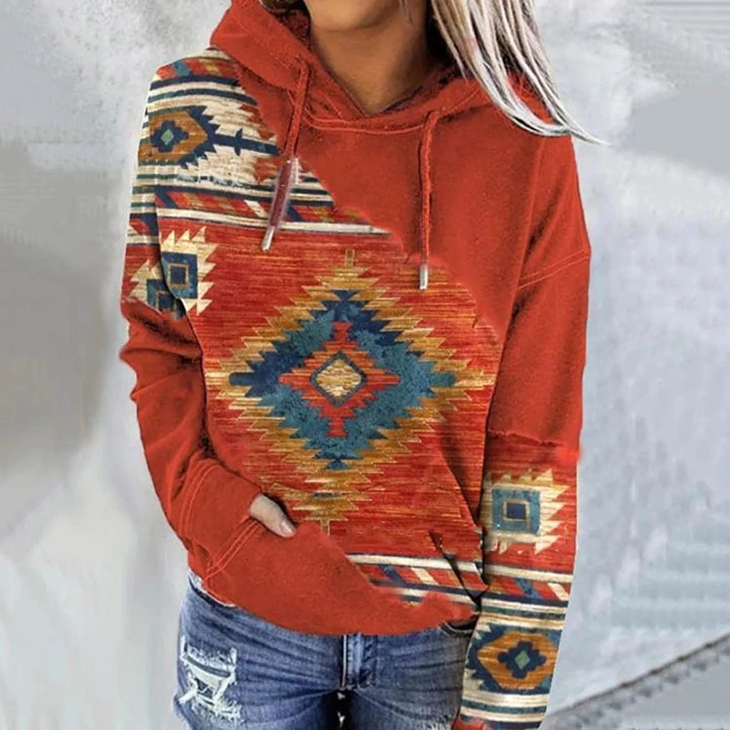 Women's Geometric Horse Print Hoodie | Ethnic Pullover