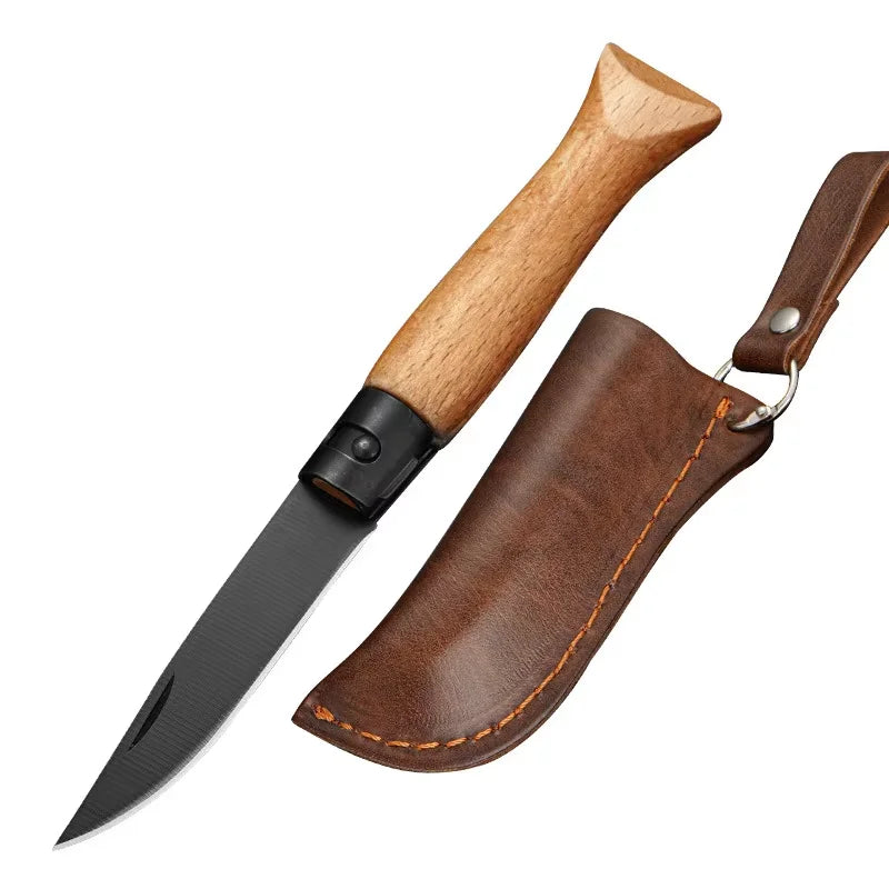 3CR13 Folding Pocket Knife – Wood Handle Camping Knife