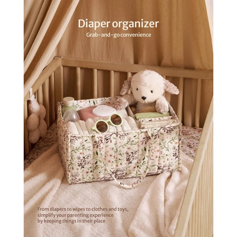 Floral Portable Diaper Caddy Organizer with Removable Divider