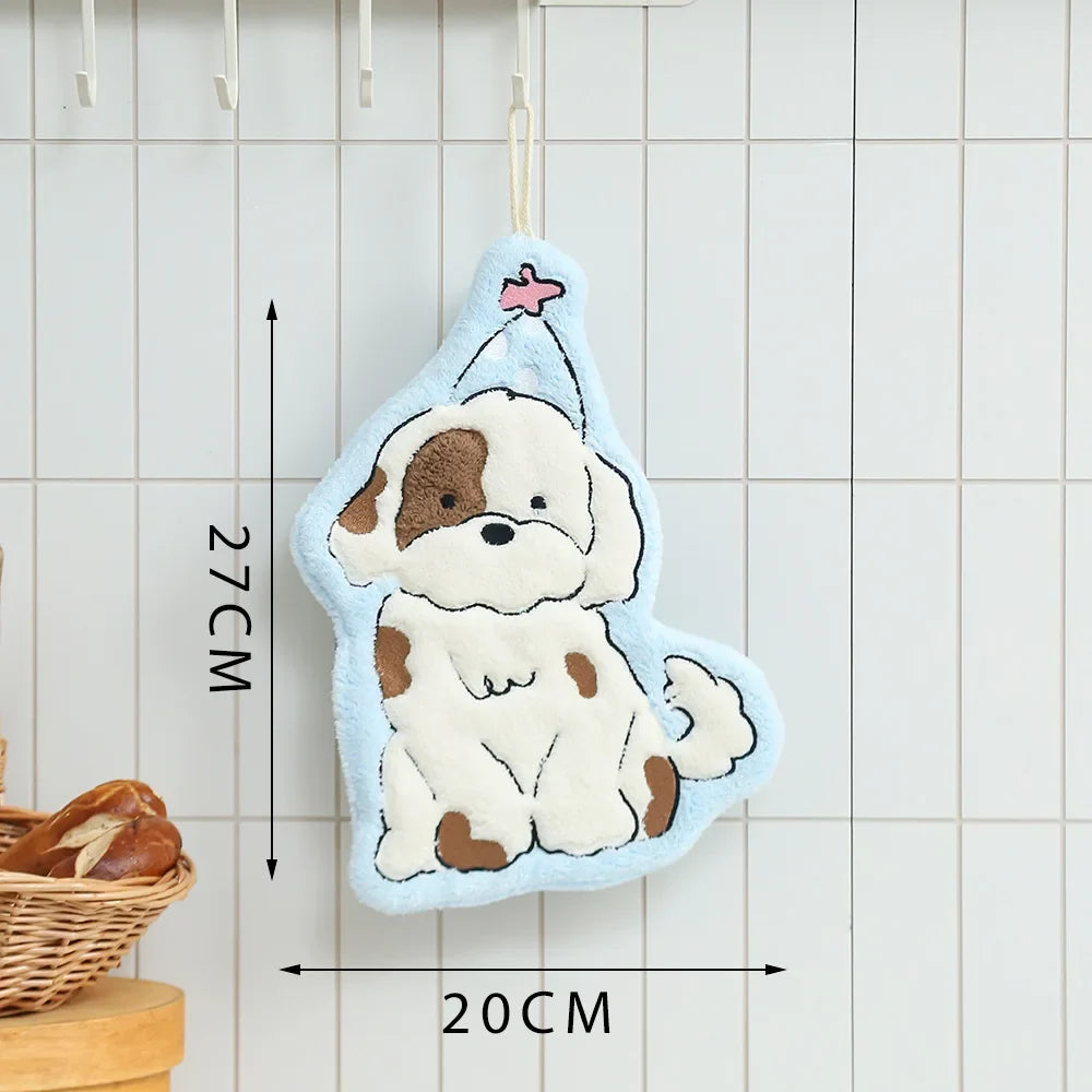 Cute Cartoon Dog Coral Fleece Hand Towel – Kitchen & Bathroom