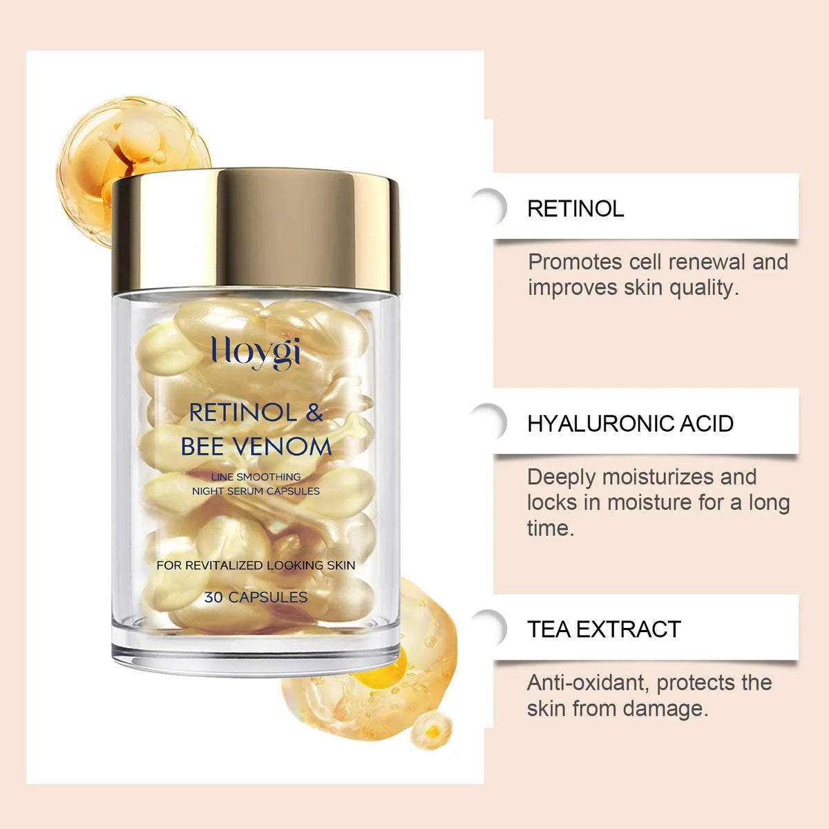 Hoygi Retinol & Bee Venom Night Serum Capsules | Anti-Aging