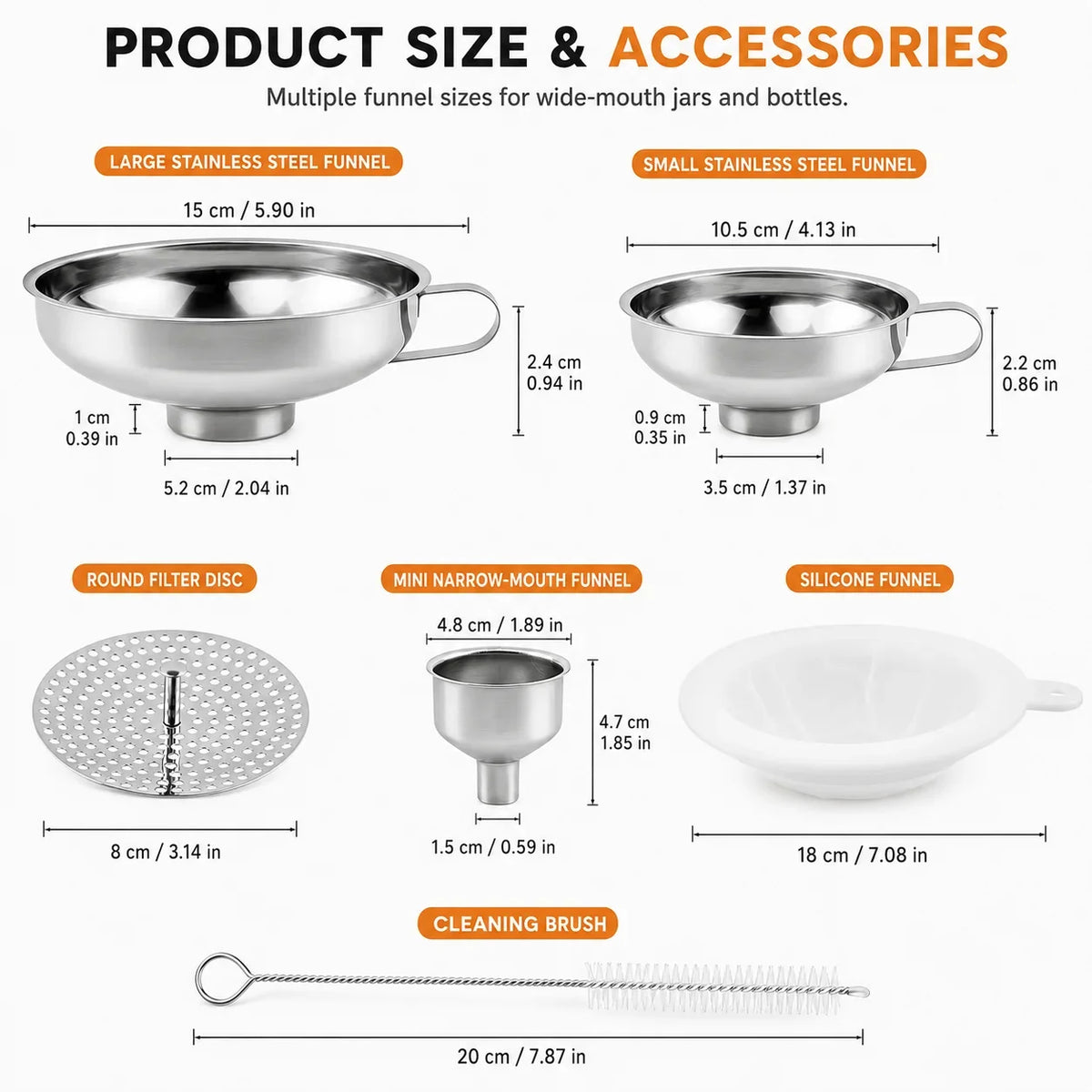 Stainless Steel Wide Mouth Canning Funnel Set with Strainer