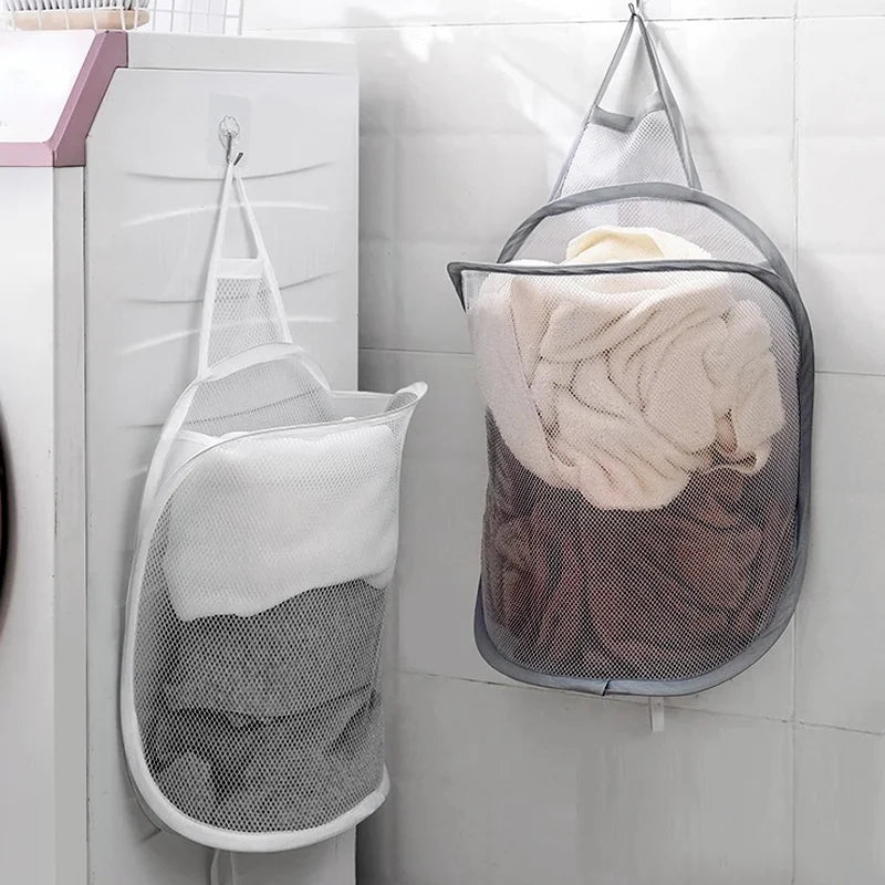 Wall-Mounted Foldable Laundry Basket – Breathable Mesh Hamper