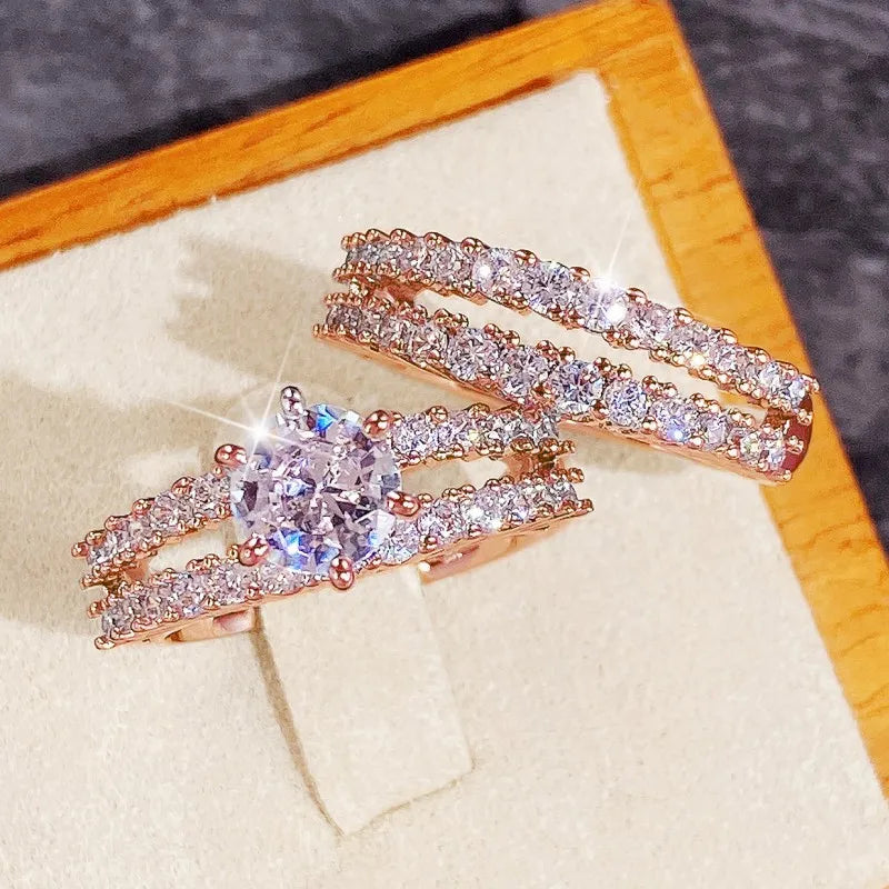 Huitan 2Pcs CZ Bridal Ring Set – Women's Wedding & Engagement Rings