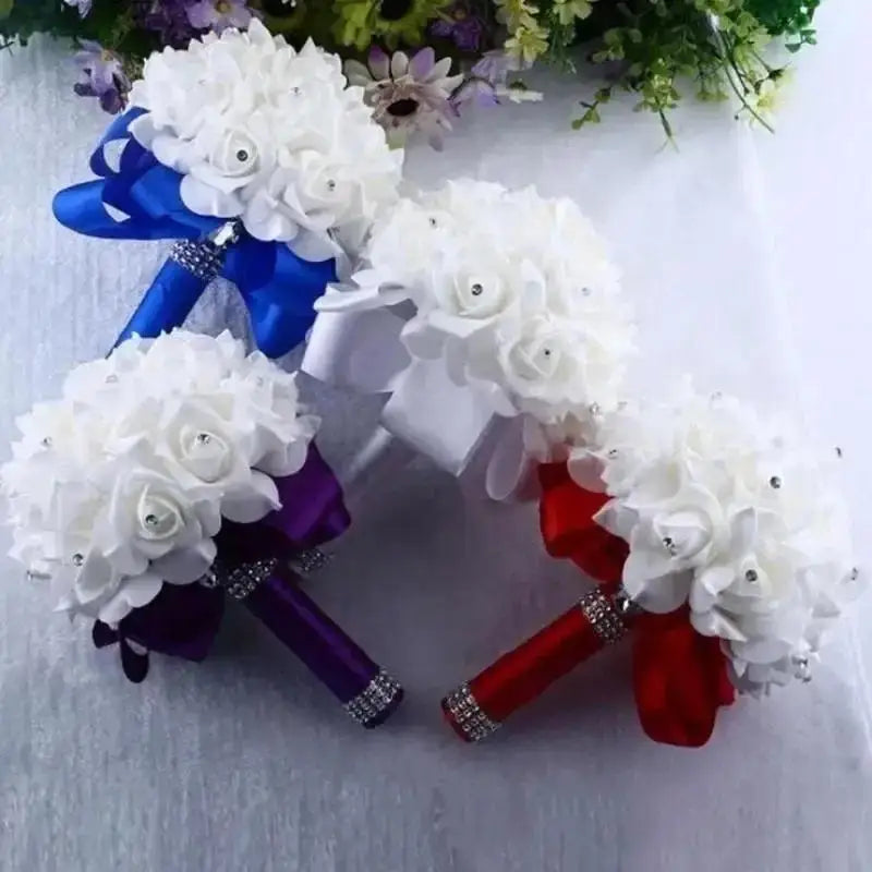 Crystal Rose Pearl Bridal Bouquet – Silk Artificial Wedding Flowers