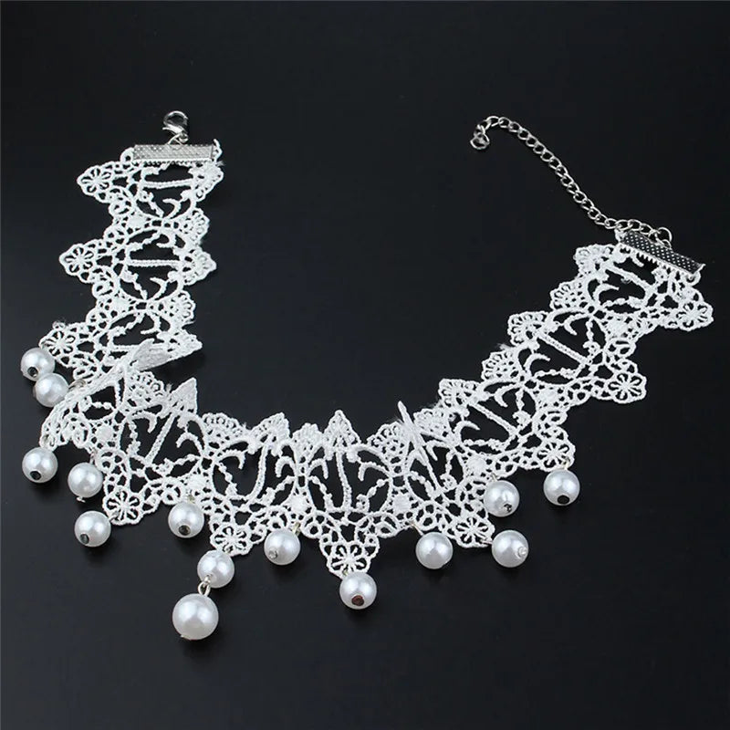 Lace Pearl Choker Necklace – Women's Trendy Fashion Jewelry