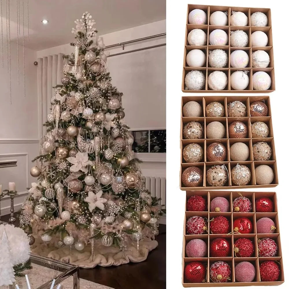 6cm Glitter Christmas Ball Ornaments – 16pc Gift Box Set