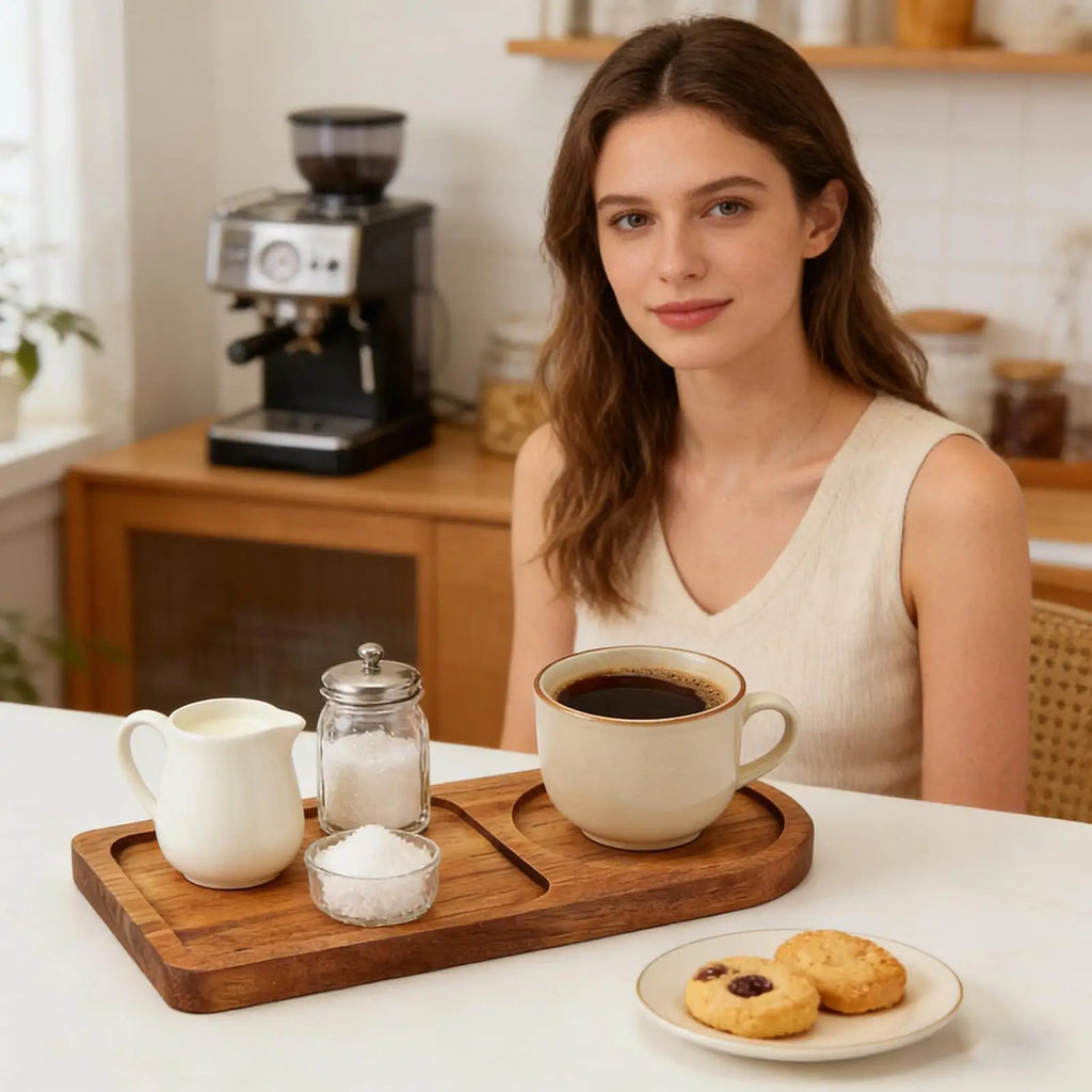 Rustic Wooden Serving Tray | Divided Cup Holder Display