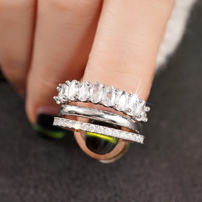 Huitan 3-Piece Women's Bridal Ring Set – CZ Silver & Gold