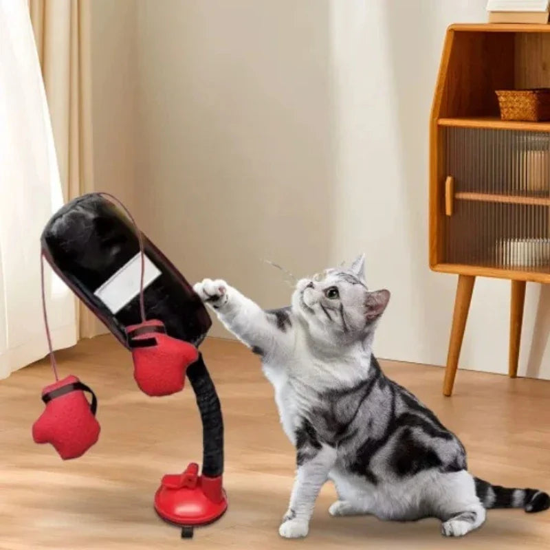 Cat Punching Bag Toy with Boxing Gloves & Suction Cup