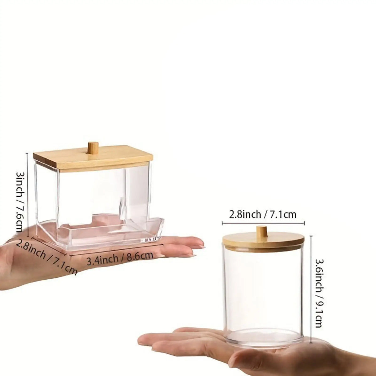 Bathroom Container Wood Lids Cotton Ball Swabs Dispenser Apothecary