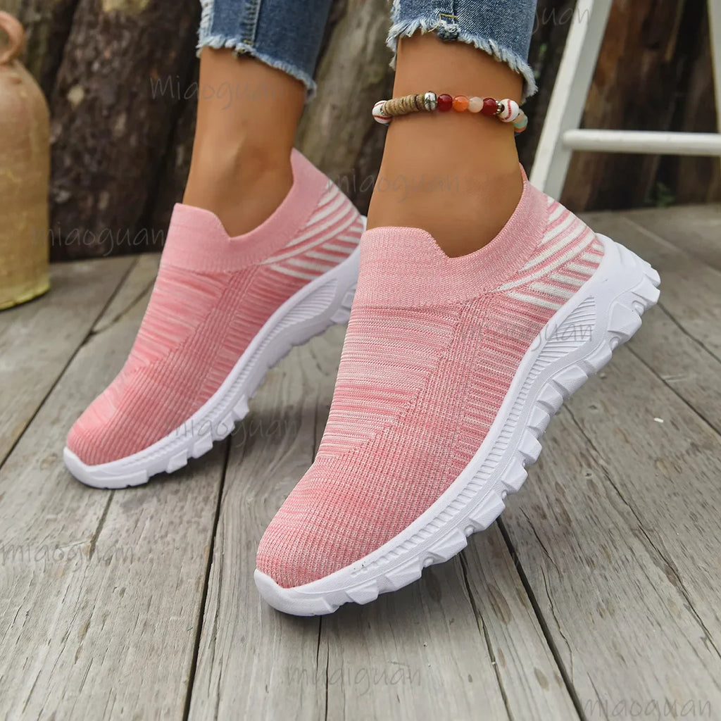 Women's Knit Slip-On Sneakers – Soft Sole Breathable Casual Shoe