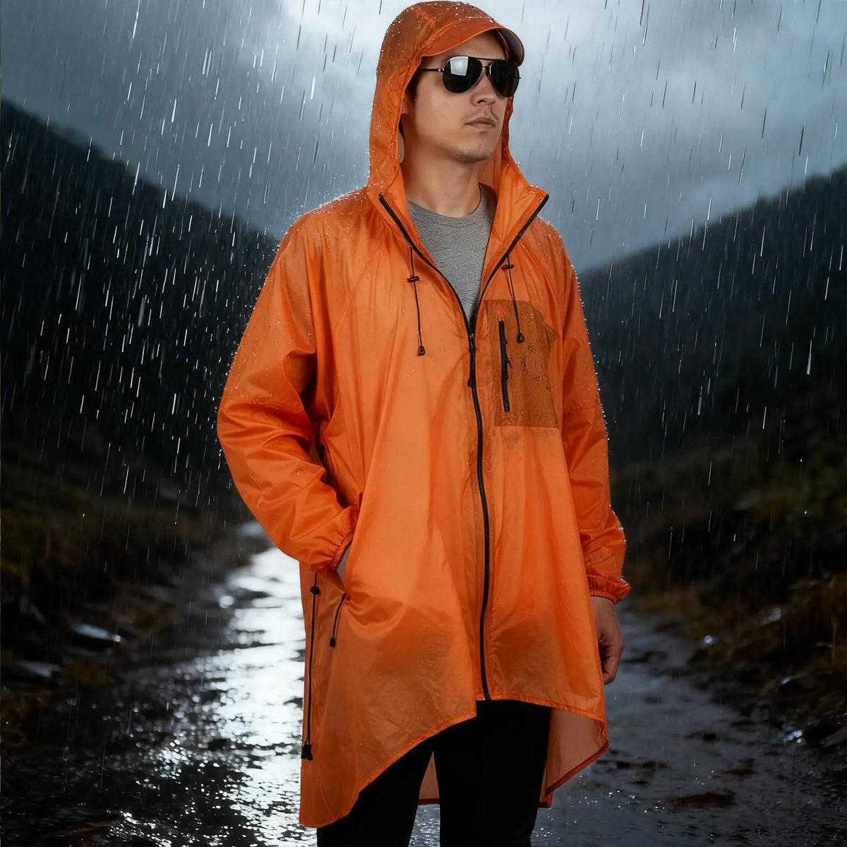 Adult Rain Poncho Hooded Full-Body Waterproof Raincoat