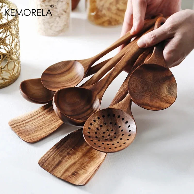 KEMORELA Teak Wood Cooking Spoon – Ladle, Turner & Skimmer