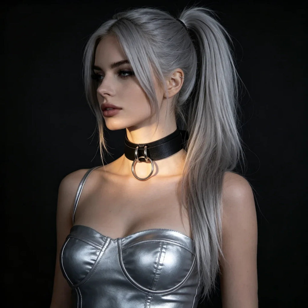 Fashion Round Spike Punk Chocker Collar PU Leather Harness Necklace