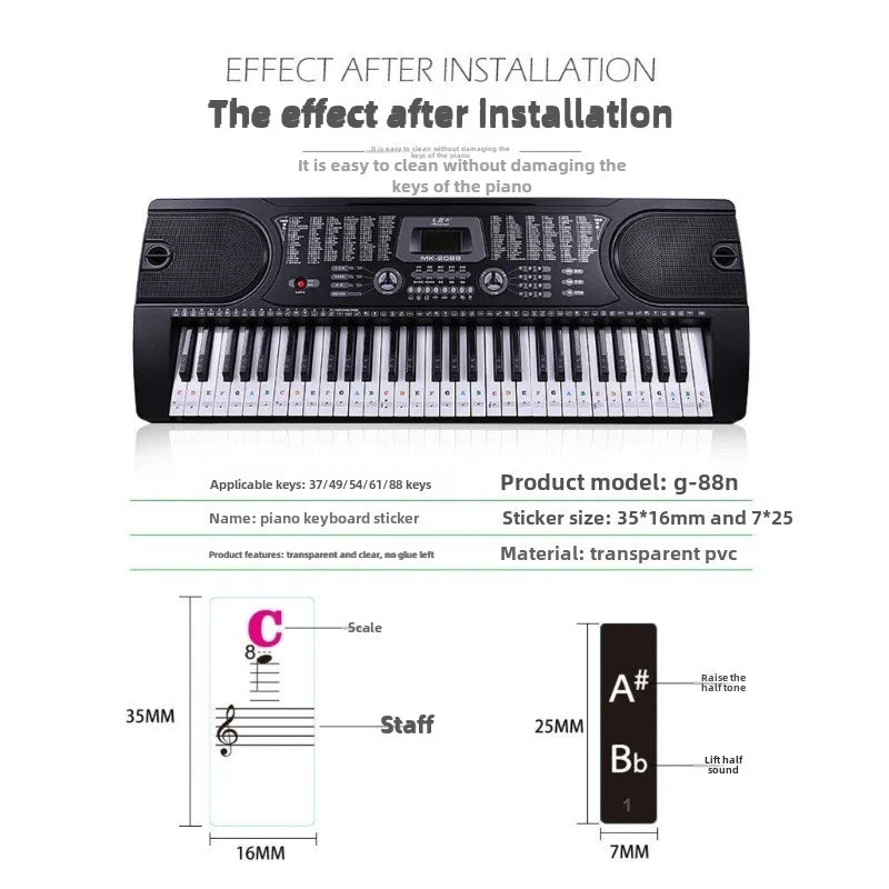 Piano Training Stickers 37 49 54 61 88 Keys Transparent PVC Key Decal