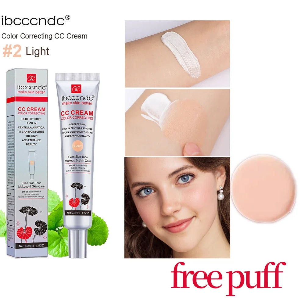ibcccndc CC Cream Color Correcting Concealer Foundation + Puff