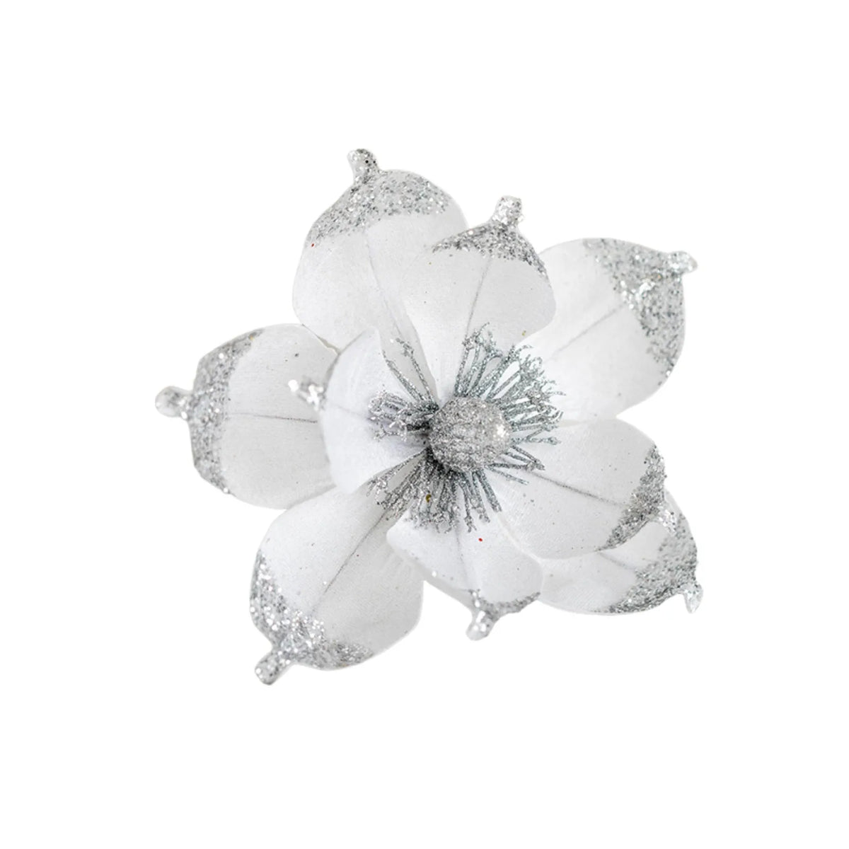 20cm Pink Glitter Magnolia Christmas Flower Pick | Xmas Decor