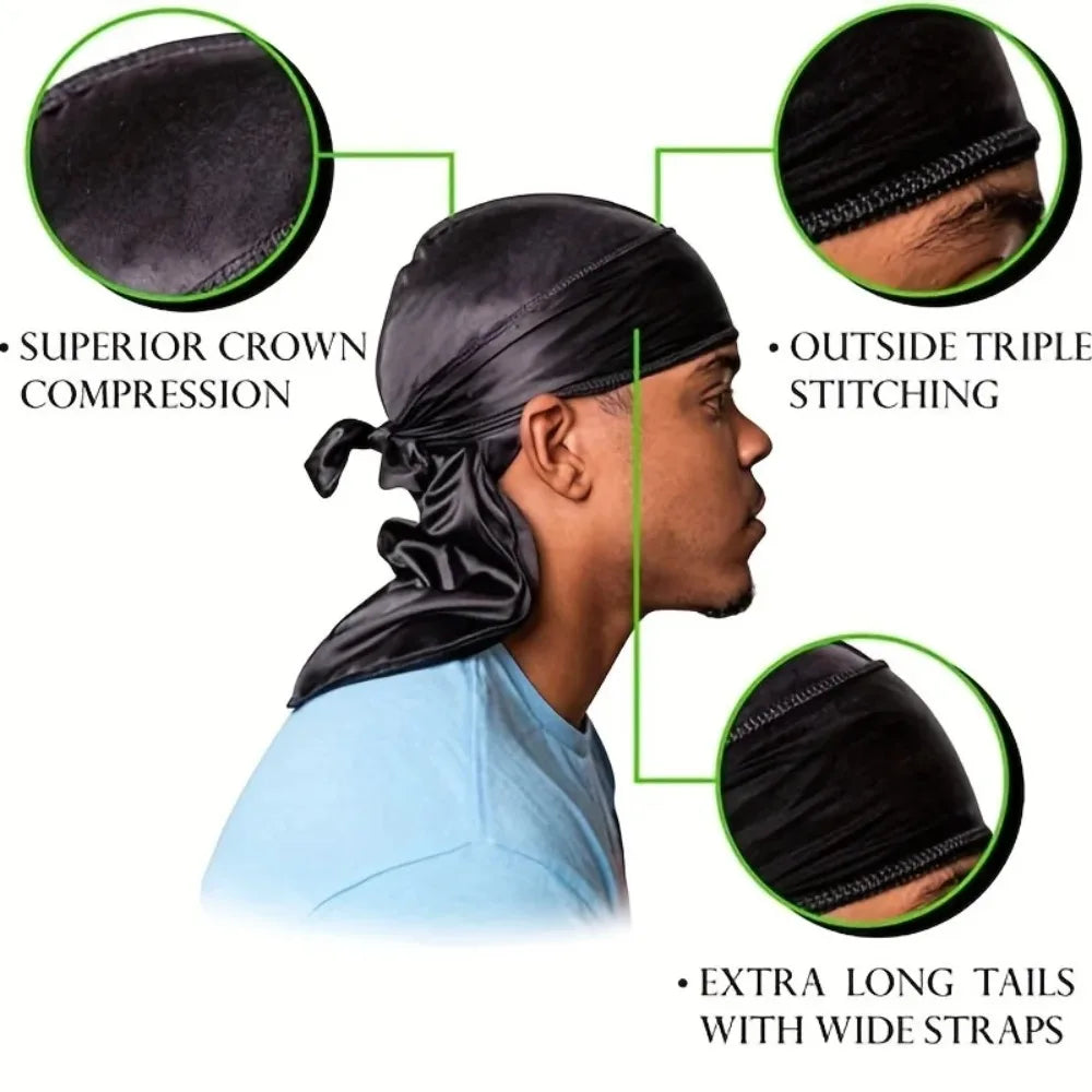 Men's Silk Durag Long Tail Bonnet | 360 Waves Du Rag Cap
