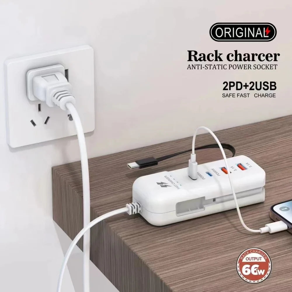 66W USB-C 4-Port Fast Charger | PD & Quick Charge 3.0 Wall Hub