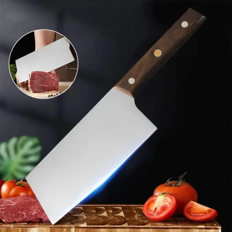 InLeung Stainless Steel Chef's Cleaver Knife – Wood Handle
