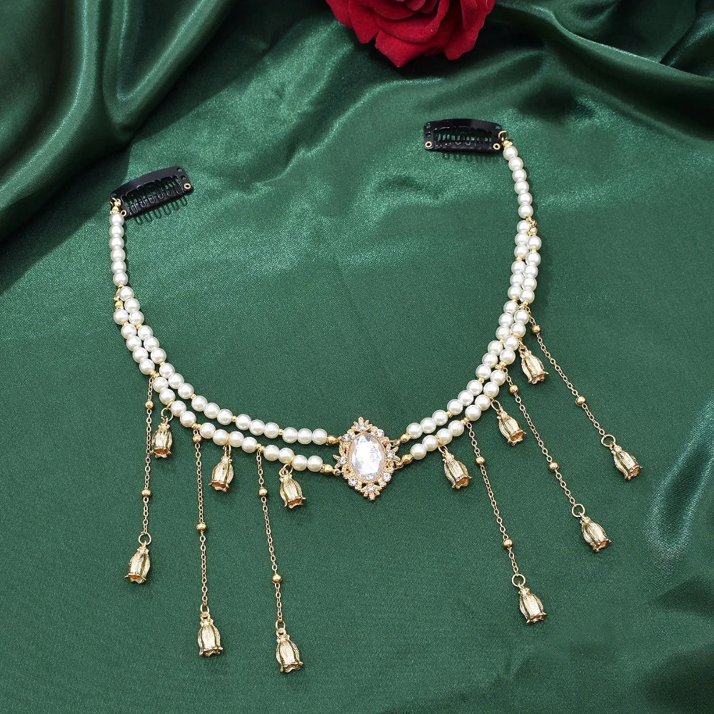 White Pearl Lily of the Valley Head Chain | Retro Hair Jewelry