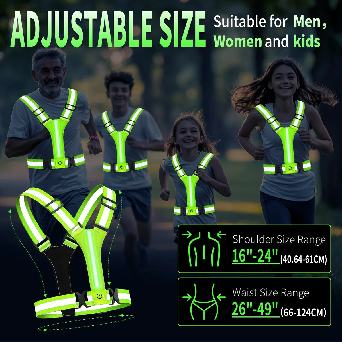 Adjustable Reflective Gear Security Vests USB Rechargeable Safety