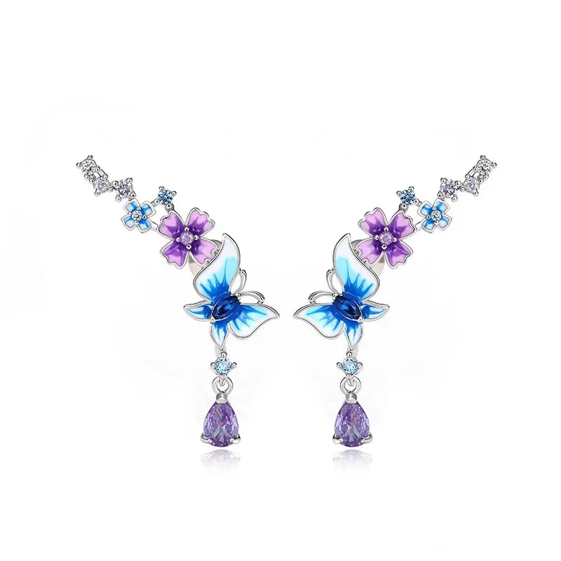 Huitan Butterfly Flower Drop Earrings | Colorful CZ Women's Jewelry