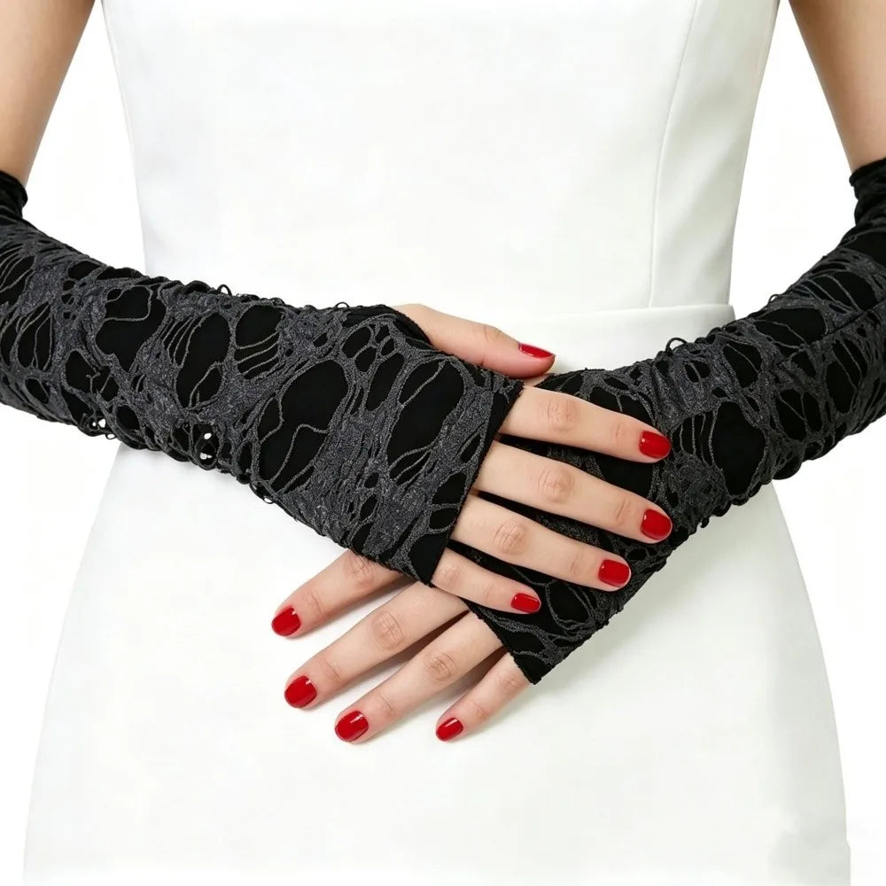 Punk Fingerless Arm Warmers – Hollow Knit Sleeves Unisex