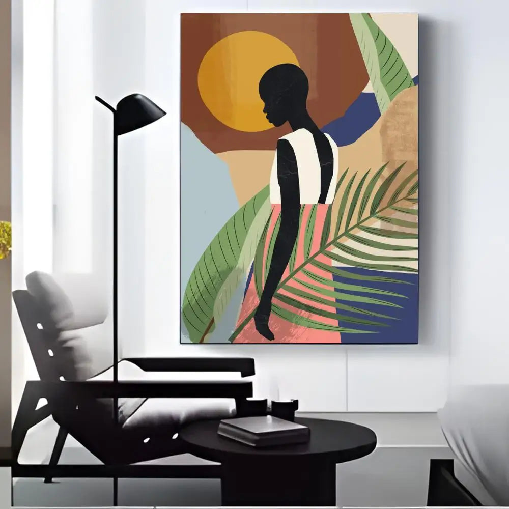 Abstract African Woman Floral Canvas Wall Art – HD Print Poster