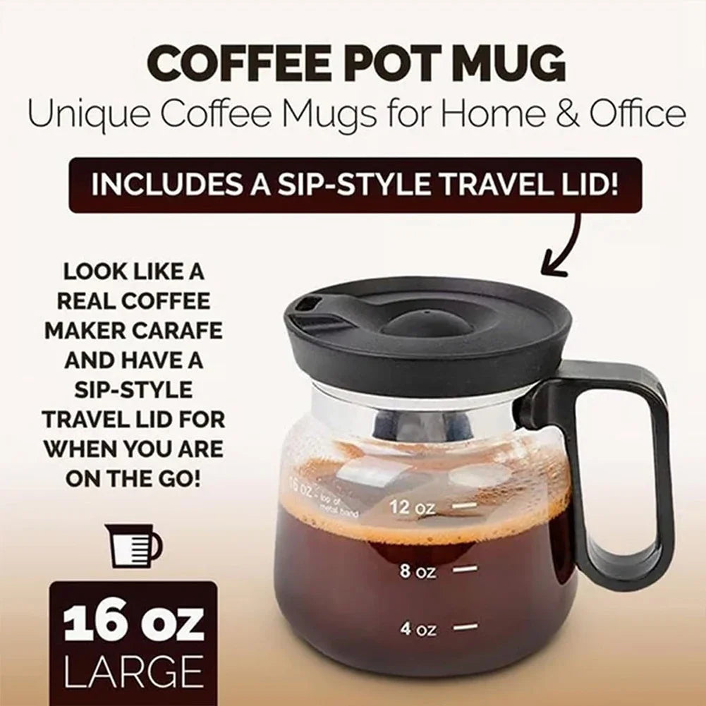 Coffee Pot Shaped Glass Mug 16oz | Borosilicate Drinkware