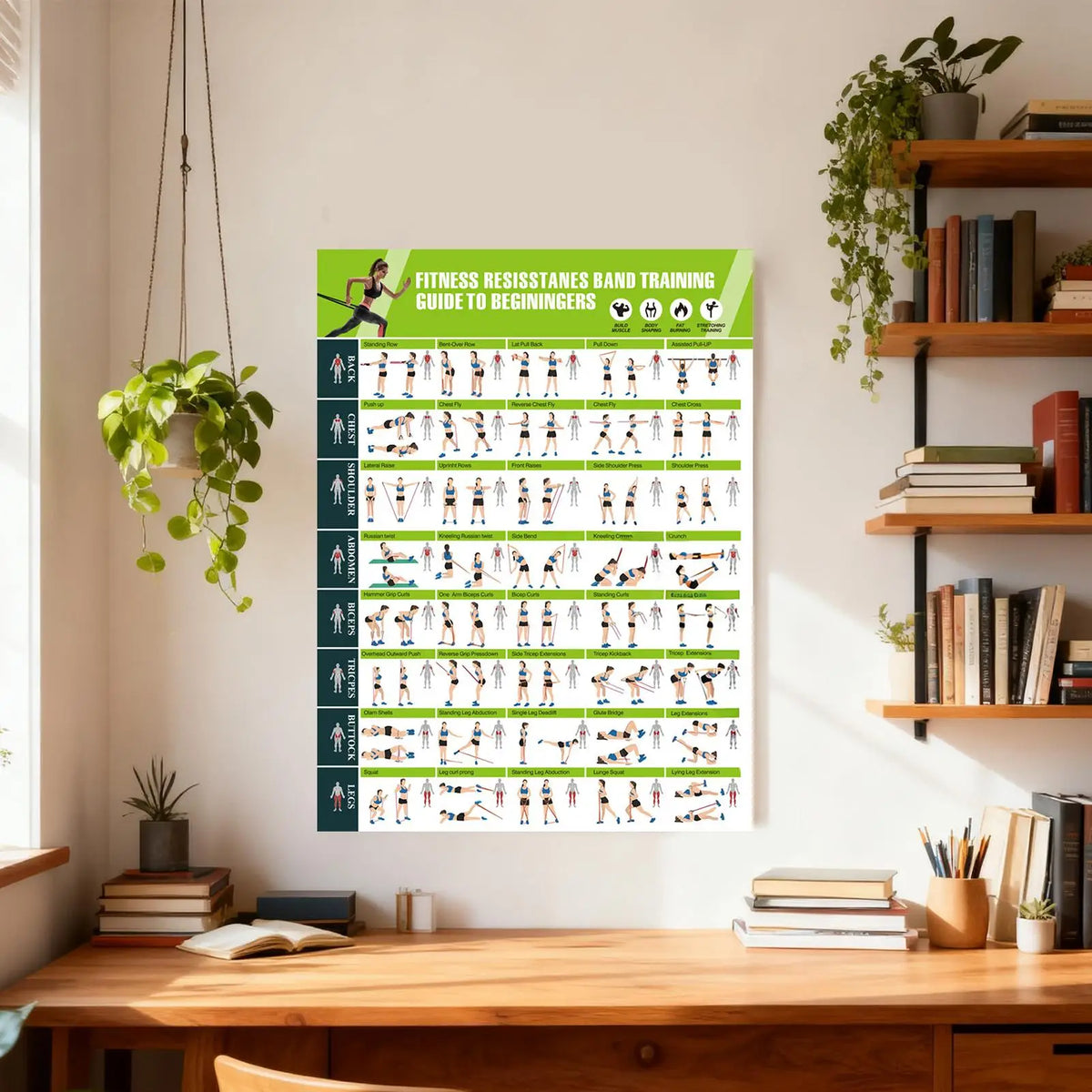 Resistance Band Workout Poster – Home Gym Exercise Guide