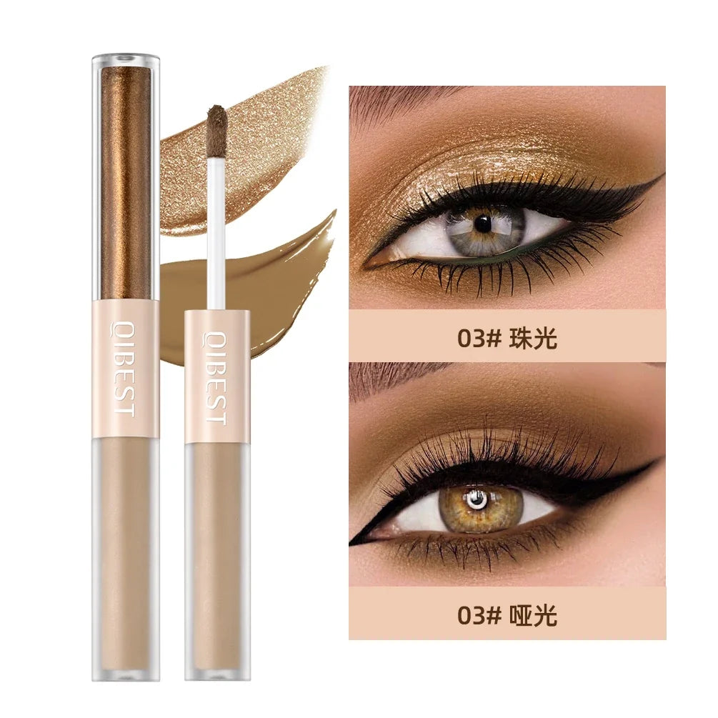 QIBEST Double-ended Flash Liquid Eyeshadow Contour Blush Pigment Silk