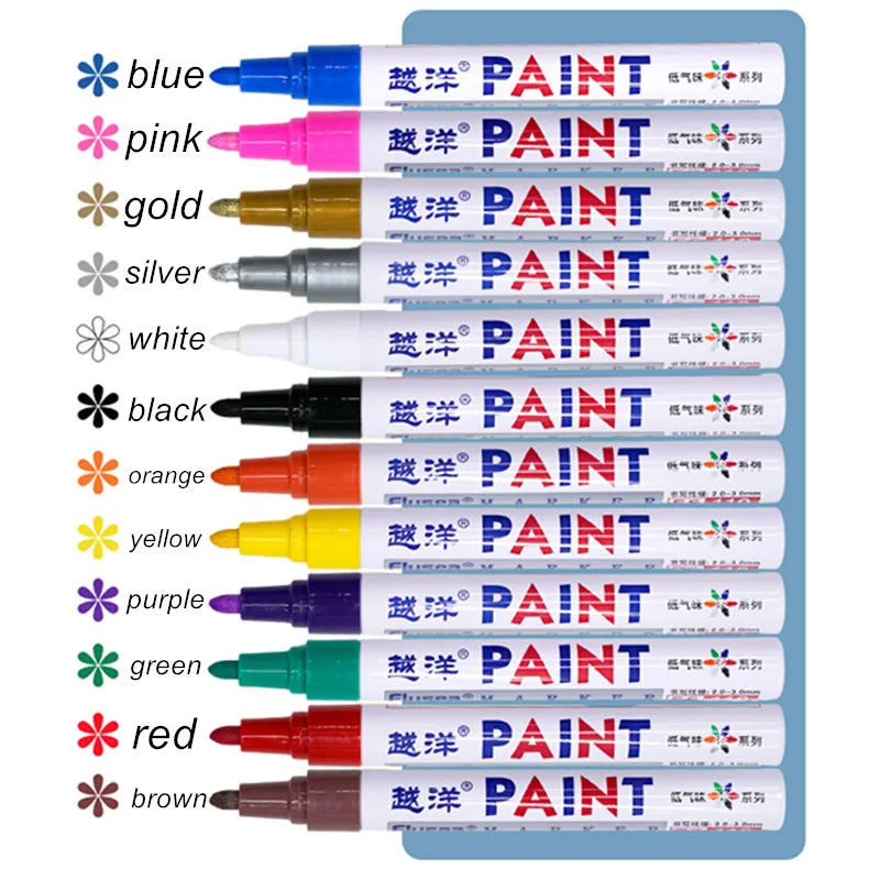 12-Color Waterproof Permanent Paint Markers – Tire & Multi-Surface