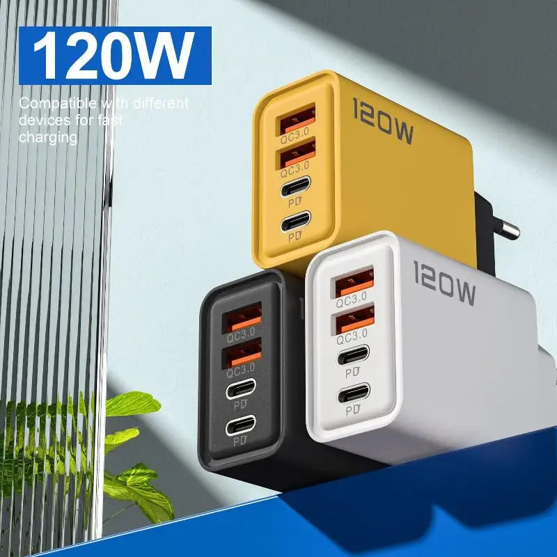 4-Port 120W USB-C Fast Charger – PD & QC3.0 | EU US UK
