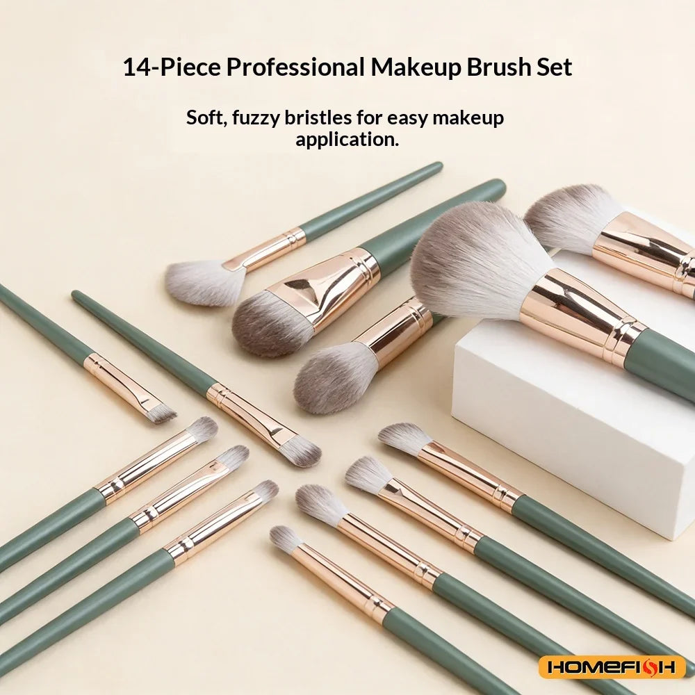 14-Piece Soft Fluffy Makeup Brush Set – Blush, Powder & Eyeshadow