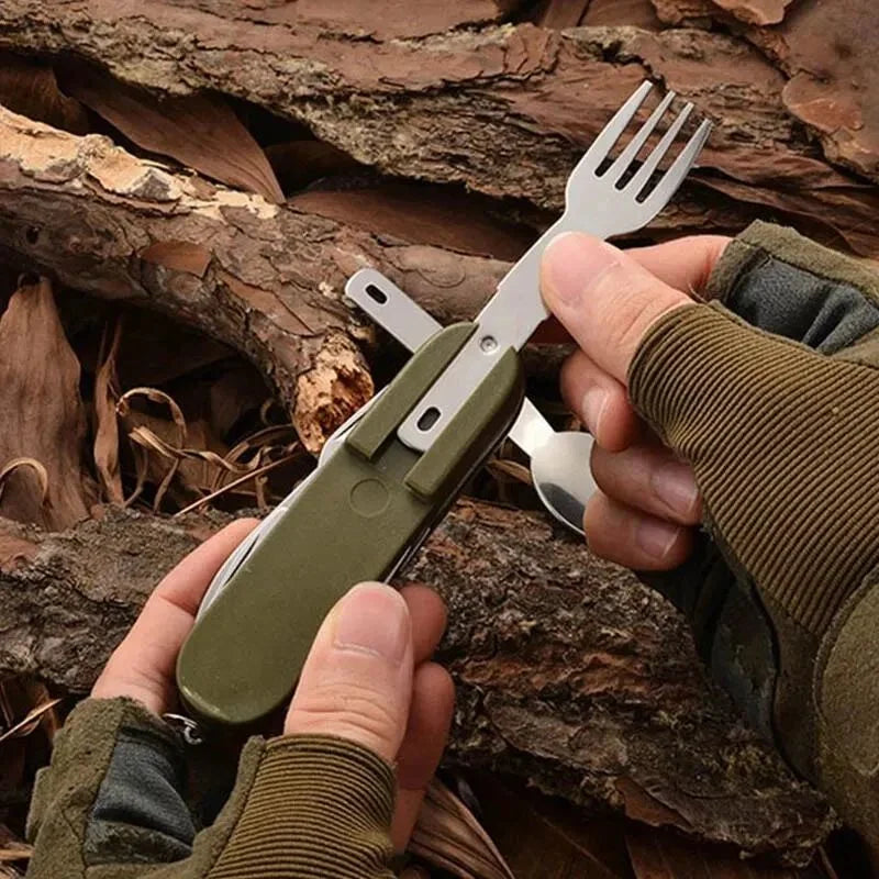 7-in-1 Foldable Camping Cutlery Set – Stainless Steel