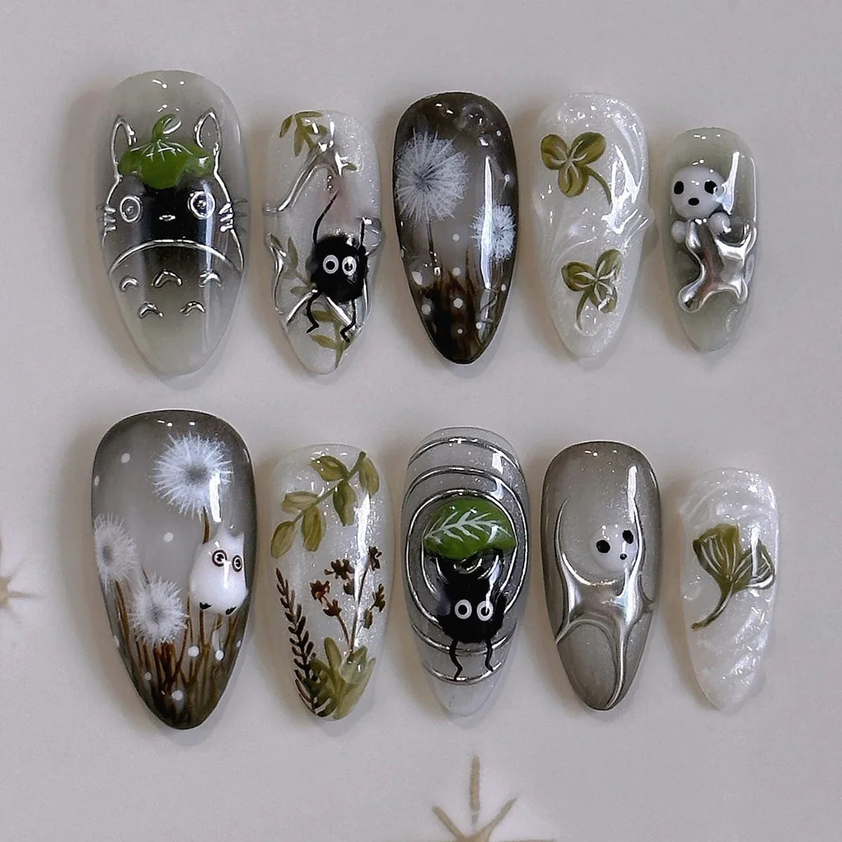 24pcs Gradient Black Cat's Eye Press On Nails | Almond Glossy