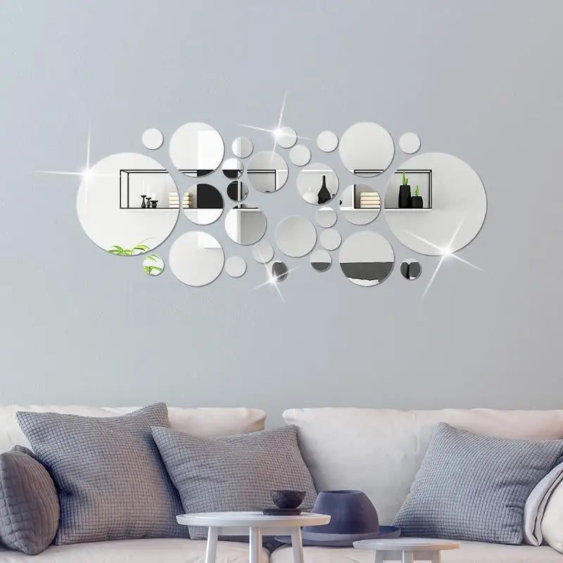 26Pcs 3D Round Acrylic Mirror Wall Stickers | Home Décor