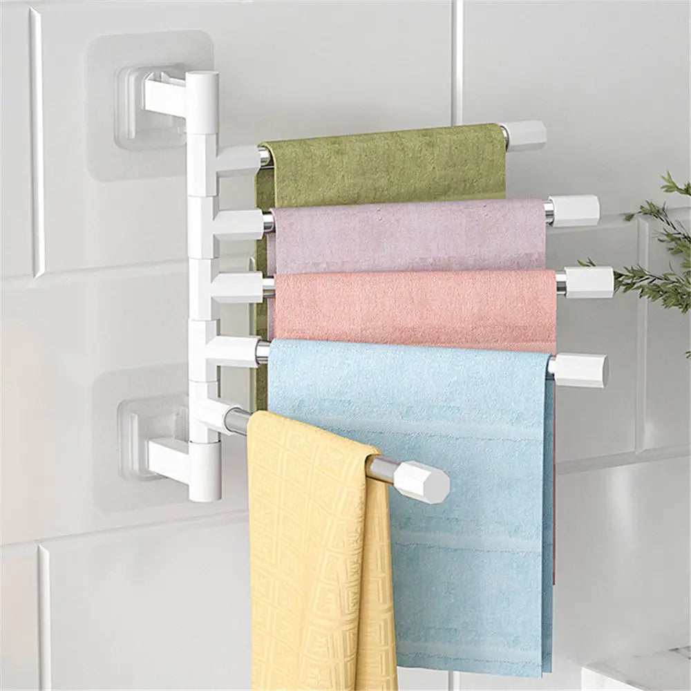 Silver Aluminum Swing Arms Towel Rack Save Space 2-8-Bar Hanger Wall