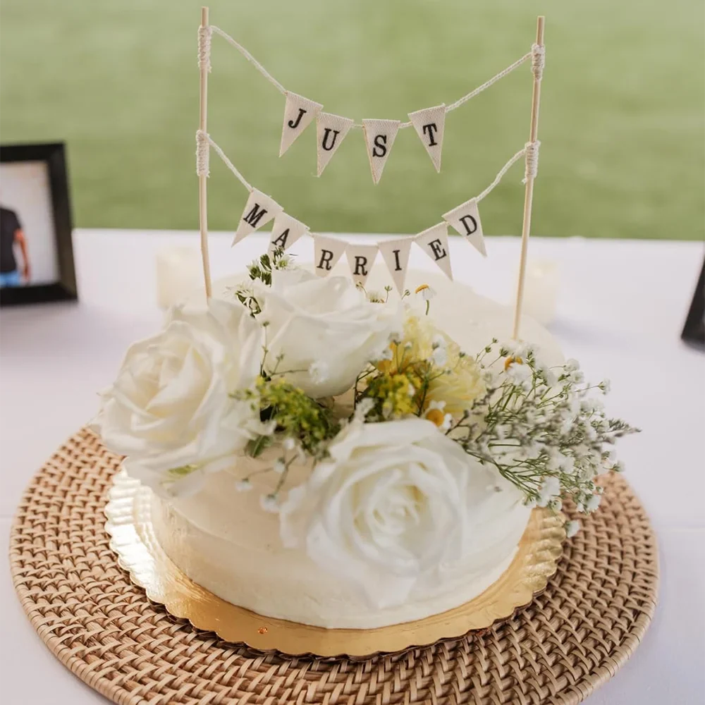 Rustic "Just Married" Wedding Cake Topper | Vintage Bunting