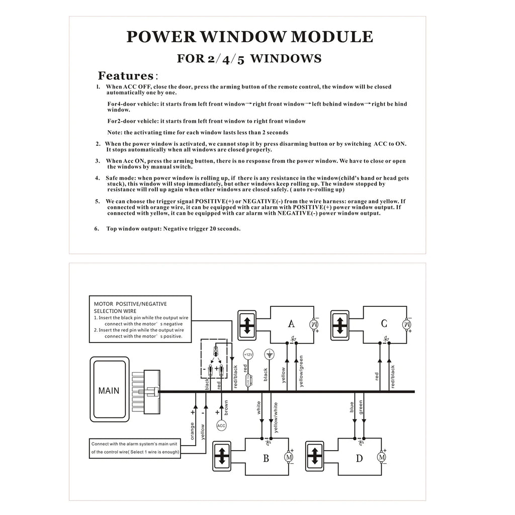 12V Power Window Closer Module for 4-Door Cars + Wiring