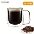 KEMORELA Double Wall Glass Coffee Cup with Handle | Heat Resistant