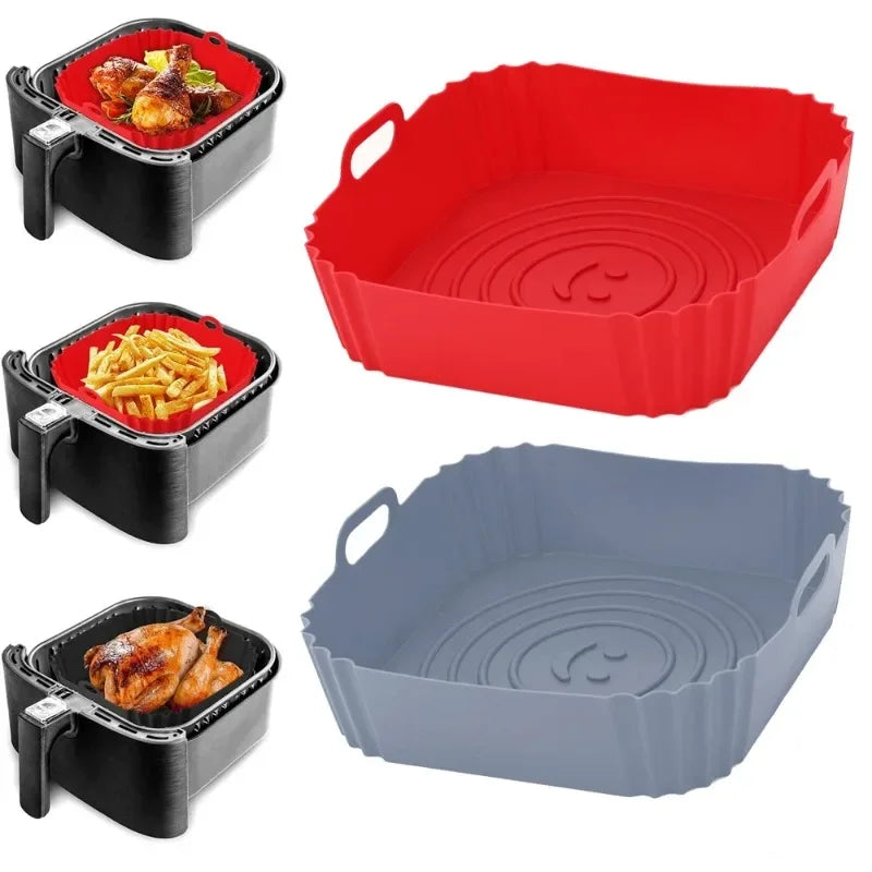 Square Silicone Air Fryer Baking Set – Non-Stick Tray & Pan