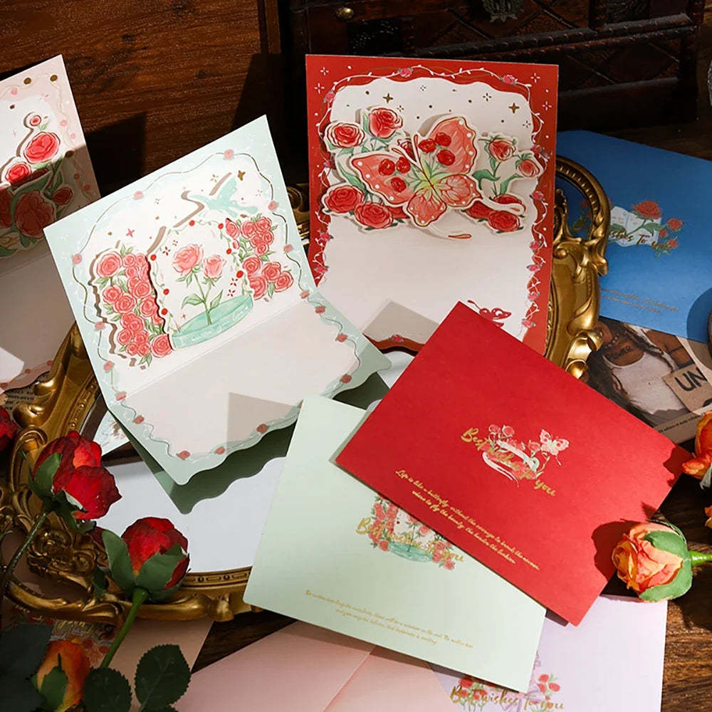 Stamping Rose Three-dimensional Greeting Card Individually Packaged